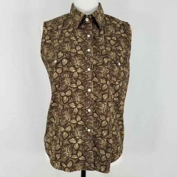 Panhandle Slim Tops - Panhandle Slim Vest Rough Stock Brown Pearl Snap M